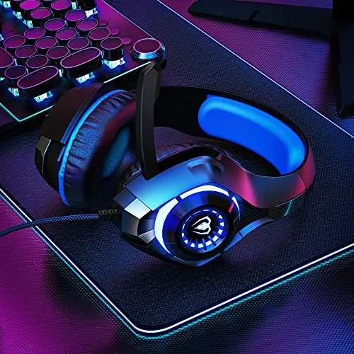 Tatybo Cuffie Gaming, Cuffie Gaming con Microfono Noise Cancelling, Stereo Bass Deep, Cuscinetti Auricolari Proteici, per PS4 PS5 PC Xbox One Mac Switch, Blu