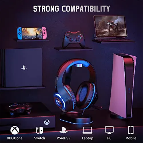 Tatybo Cuffie Gaming, Cuffie Gaming con Microfono Noise Cancelling, Stereo Bass Deep, Cuscinetti Auricolari Proteici, per PS4 PS5 PC Xbox One Mac Switch, Blu