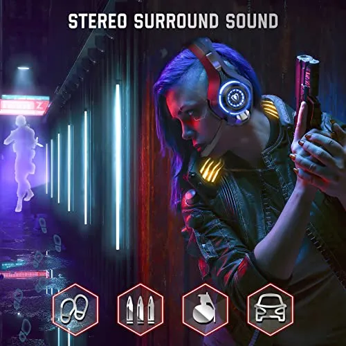 Tatybo Cuffie Gaming, Cuffie Gaming con Microfono Noise Cancelling, Stereo Bass Deep, Cuscinetti Auricolari Proteici, per PS4 PS5 PC Xbox One Mac Switch, Blu