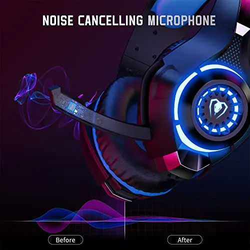 Tatybo Cuffie Gaming, Cuffie Gaming con Microfono Noise Cancelling, Stereo Bass Deep, Cuscinetti Auricolari Proteici, per PS4 PS5 PC Xbox One Mac Switch, Blu