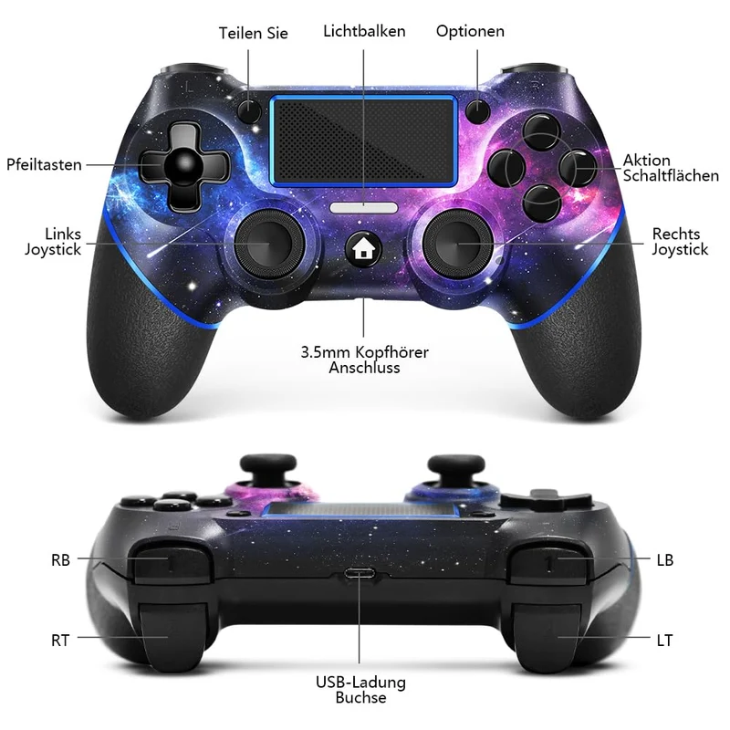 AceGamer Controller wireless per PS4, controller di gioco compatibile con PS4/Pro/Slim/PC Gamepad con pulsante turbo/posteriore/doppia vibrazione/sensore giroscopio a 6 assi/touch panel