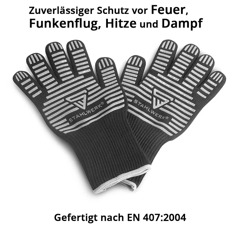 STAHLWERK Hitzebeständige Handschuhe bis 800°C EN 407:2004 Feuerfeste Hitzeschutzhandschuhe | Thermohandschuhe | Arbeitshandschuhe aus robustem ARAMID-Gewebe