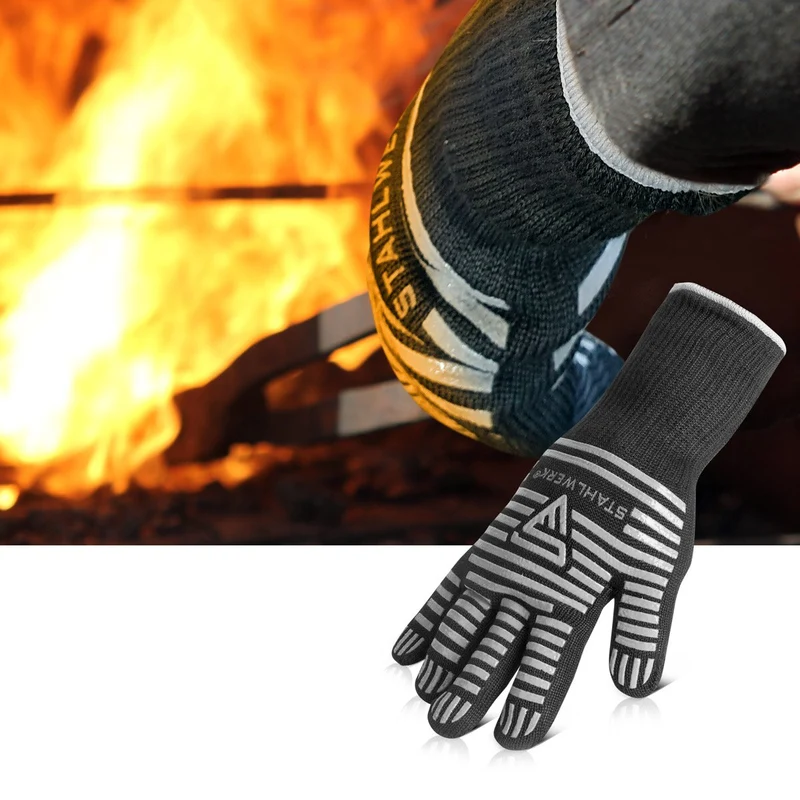 STAHLWERK Hitzebeständige Handschuhe bis 800°C EN 407:2004 Feuerfeste Hitzeschutzhandschuhe | Thermohandschuhe | Arbeitshandschuhe aus robustem ARAMID-Gewebe