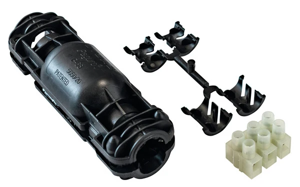 Scatola giunzione IP68 a 2 vie con gel ed ancoraggio cavo 3x2,5mmq, D.esterno cavo 6,5-12mm, connettori inclusi| serie PAGURO STEAB | 5650/3 |Made in Italy