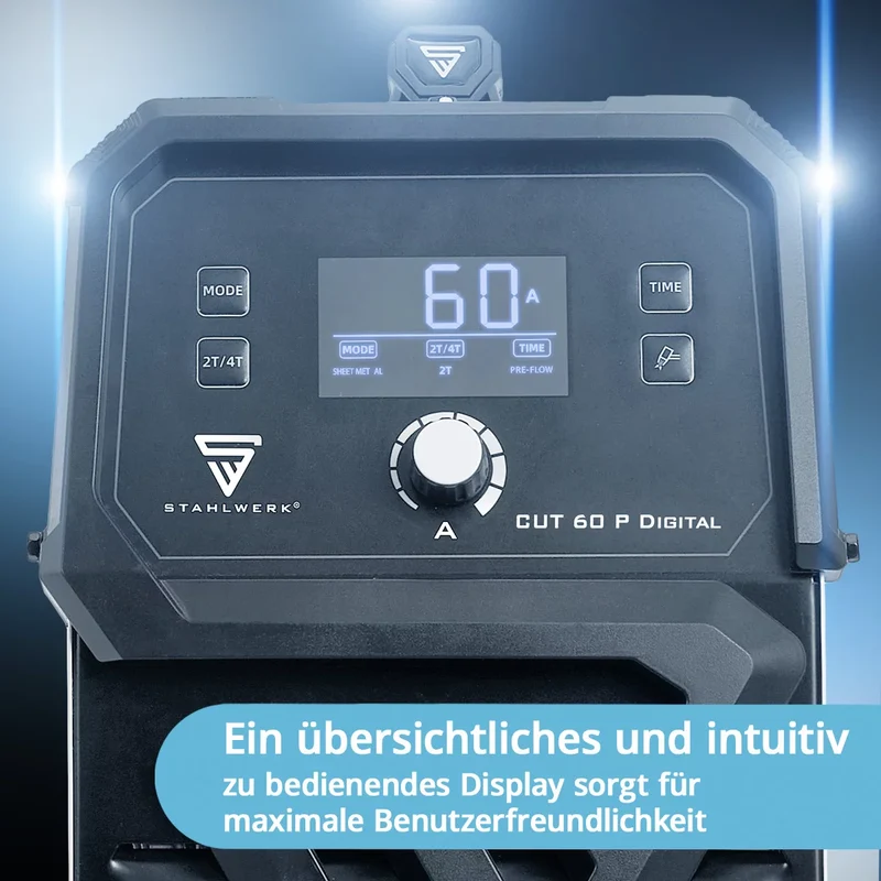 STAHLWERK Plasmaschneider CUT 60 P Digital | 60 A Inverter-Plasmaschneider | HF-Pilotzündung | Digitalanzeige | THC-Schnittstelle für CNC | Schneidleistung bis 20 mm | Plasma Cutter mit 2T/4T-Funktion