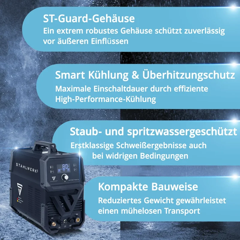 STAHLWERK Plasmaschneider CUT 80 P Digital Vollausstattung | 80 A Inverter-Plasmaschneider | HF-Pilotzündung | Digitalanzeige | THC-Schnittstelle für CNC | Schneidleistung bis 25 mm | Plasma Cutter mit 2T/4T-Funktion