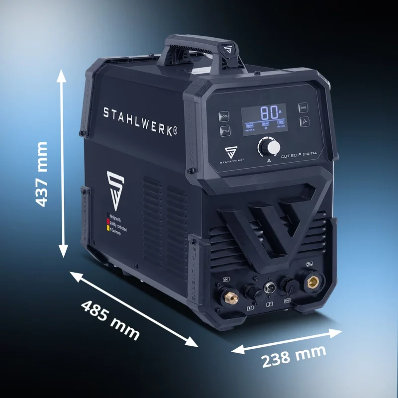 STAHLWERK Plasmaschneider CUT 80 P Digital Vollausstattung | 80 A Inverter-Plasmaschneider | HF-Pilotzündung | Digitalanzeige | THC-Schnittstelle für CNC | Schneidleistung bis 25 mm | Plasma Cutter mit 2T/4T-Funktion
