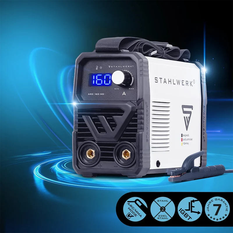 STAHLWERK ARC 160 MD Vollausstattung Elektroden-Schweißgerät - DC MMA, E-Hand, Lift-TIG Welder | Stufenlos regelbar | Echte 160 Ampere | Sehr kompakt und leicht | Hot-Start, Anti-Stick, Smart-Kühlung | IGBT-Technologie