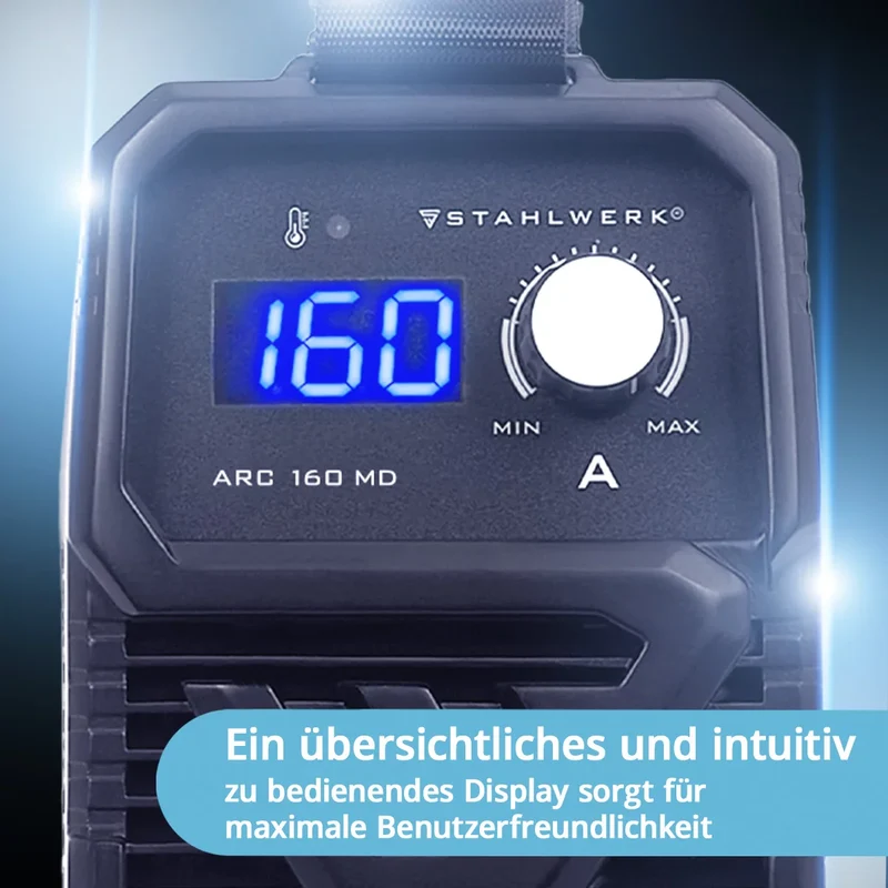 STAHLWERK ARC 160 MD Vollausstattung Elektroden-Schweißgerät - DC MMA, E-Hand, Lift-TIG Welder | Stufenlos regelbar | Echte 160 Ampere | Sehr kompakt und leicht | Hot-Start, Anti-Stick, Smart-Kühlung | IGBT-Technologie