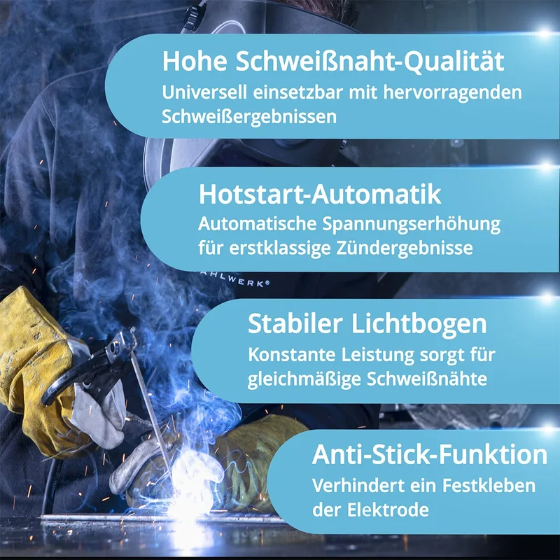 STAHLWERK ARC 160 MD Vollausstattung Elektroden-Schweißgerät - DC MMA, E-Hand, Lift-TIG Welder | Stufenlos regelbar | Echte 160 Ampere | Sehr kompakt und leicht | Hot-Start, Anti-Stick, Smart-Kühlung | IGBT-Technologie