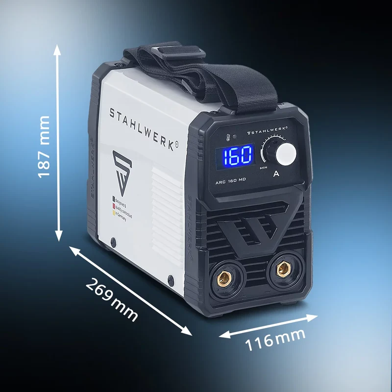 STAHLWERK ARC 160 MD Vollausstattung Elektroden-Schweißgerät - DC MMA, E-Hand, Lift-TIG Welder | Stufenlos regelbar | Echte 160 Ampere | Sehr kompakt und leicht | Hot-Start, Anti-Stick, Smart-Kühlung | IGBT-Technologie