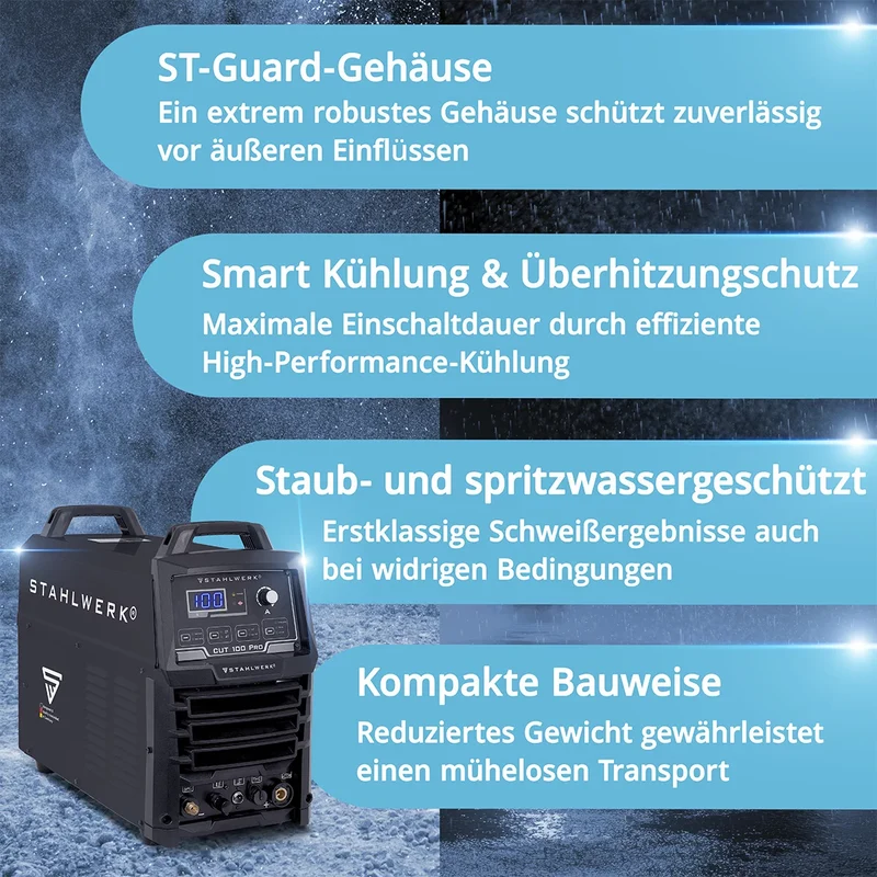 STAHLWERK Plasmaschneider CUT 100 Pro | 100 A Inverter-Plasmaschneider | HF-Pilotzündung | Digitalanzeige | THC-Schnittstelle für CNC | Schneidleistung bis 44 mm | Plasma Cutter mit 2T/4T-Funktion