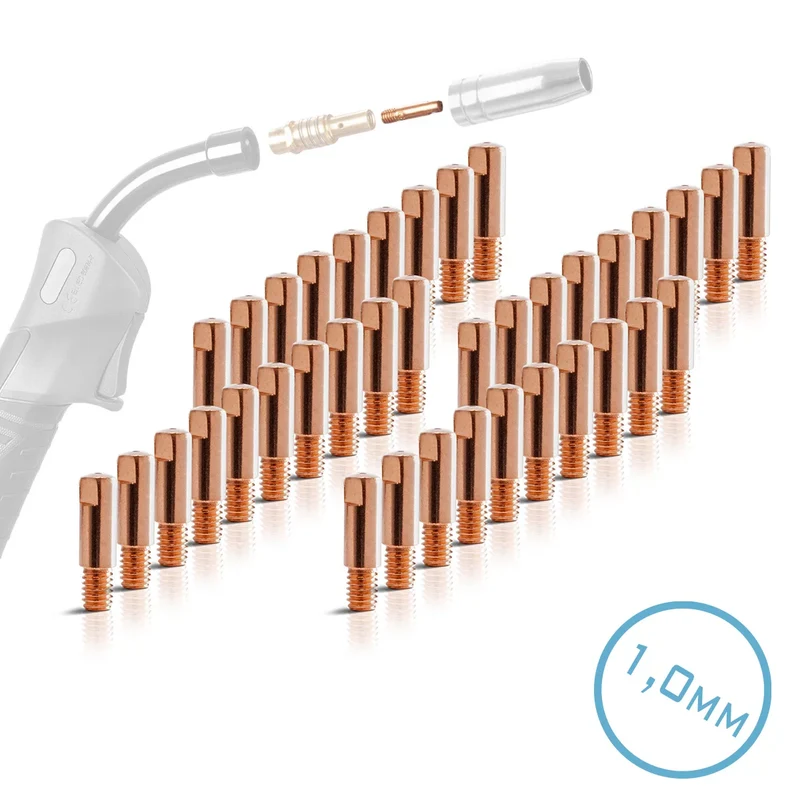 STAHLWERK 40er Set AK15 | MB15 | AK14 | MB14 Stromdüsen | Kontaktdüsen M6x25 in 1,0 mm MIG MAG Verschleißteile Set | Schweißzubehör für Schweißbrenner