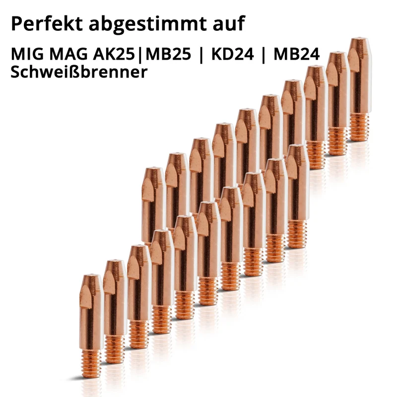 STAHLWERK 20er Set AK25 | MB25 | KD24 | MB24 Stromdüsen | Kontaktdüsen M6x28 in 0,9 mm MIG MAG Verschleißteile Set | Schweißzubehör für Schweißbrenner