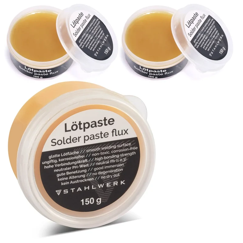 STAHLWERK 3 x Lötpaste in der wirtschaftlichen 150 g Dose sorgt für eine glatte Lötfläche und dank des integrierten Flussmittels für sauberes und effizientes Arbeiten beim Löten