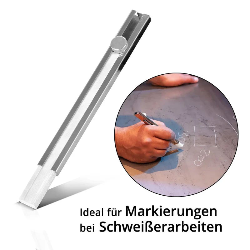STAHLWERK Schweißerkreide Set 12-teilig, Kreidehalter flach und rund aus Aluminium, Specksteinstifte zum Nachfüllen mit 10 Specksteinkreidestücken zum Markieren auf Stahl, Edelstahl, Aluminium