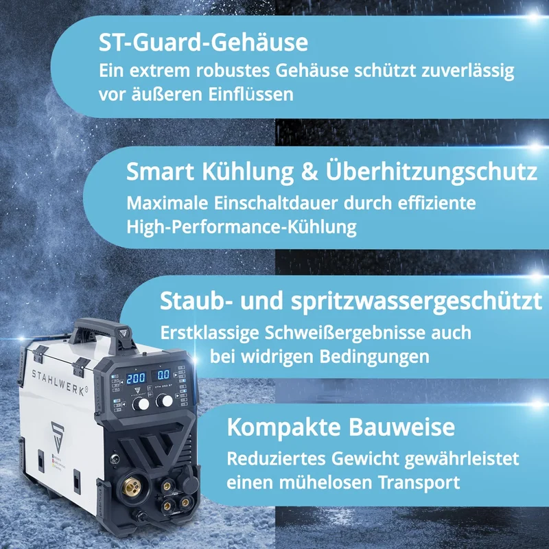 STAHLWERK CTM-250 ST Kombi-Schweißgerät WIG + MIG/MAG + MMA/ARC + CUT/Plasma mit 200 Ampere und 45 Ampere Plasma-Funktion
