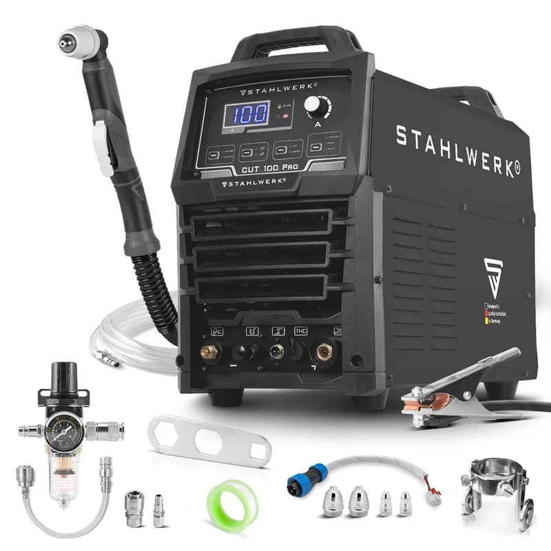STAHLWERK Plasmaschneider CUT 100 Pro | 100 A Inverter-Plasmaschneider | HF-Pilotzündung | Digitalanzeige | THC-Schnittstelle für CNC | Schneidleistung bis 44 mm | Plasma Cutter mit 2T/4T-Funktion