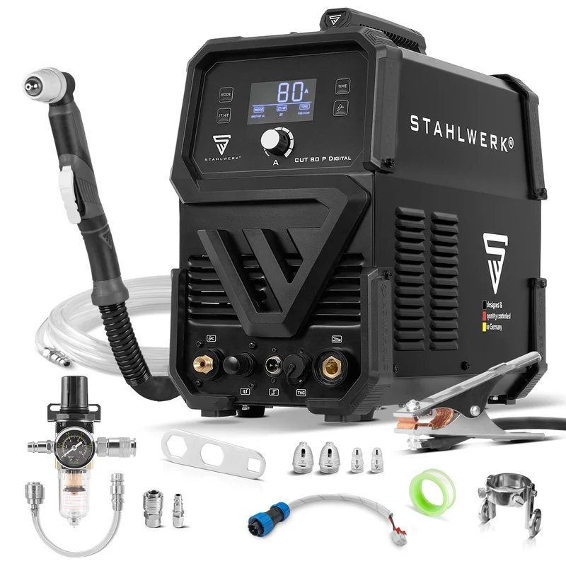 STAHLWERK Plasmaschneider CUT 80 P Digital | 80 A Inverter-Plasmaschneider | HF-Pilotzündung | Digitalanzeige | THC-Schnittstelle für CNC | Schneidleistung bis 25 mm | Plasma Cutter mit 2T/4T-Funktion