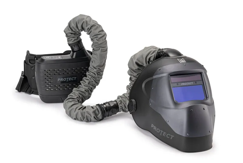Laser-Schweisshelm MAXIMUS Trooper Air, Schweisshelm mit Frischluftzufuhr | PAPR-System, mit permanentem Laserschutz und zuschaltbarem, automatischem Blendschutz (ADF), ultraleicht