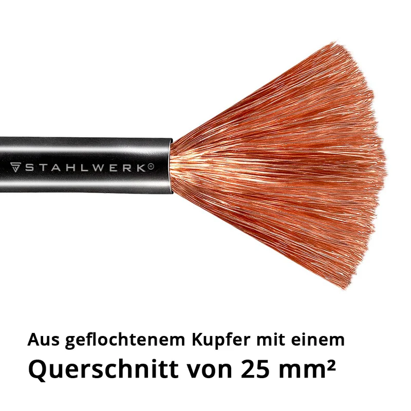 STAHLWERK Massezange bis 300 A Masseklemme | Erdungsklemme inklusive 5 m Schweißkabel | Massekabel aus reinem Kupfer mit 25 mm² und 9 mm Stecker