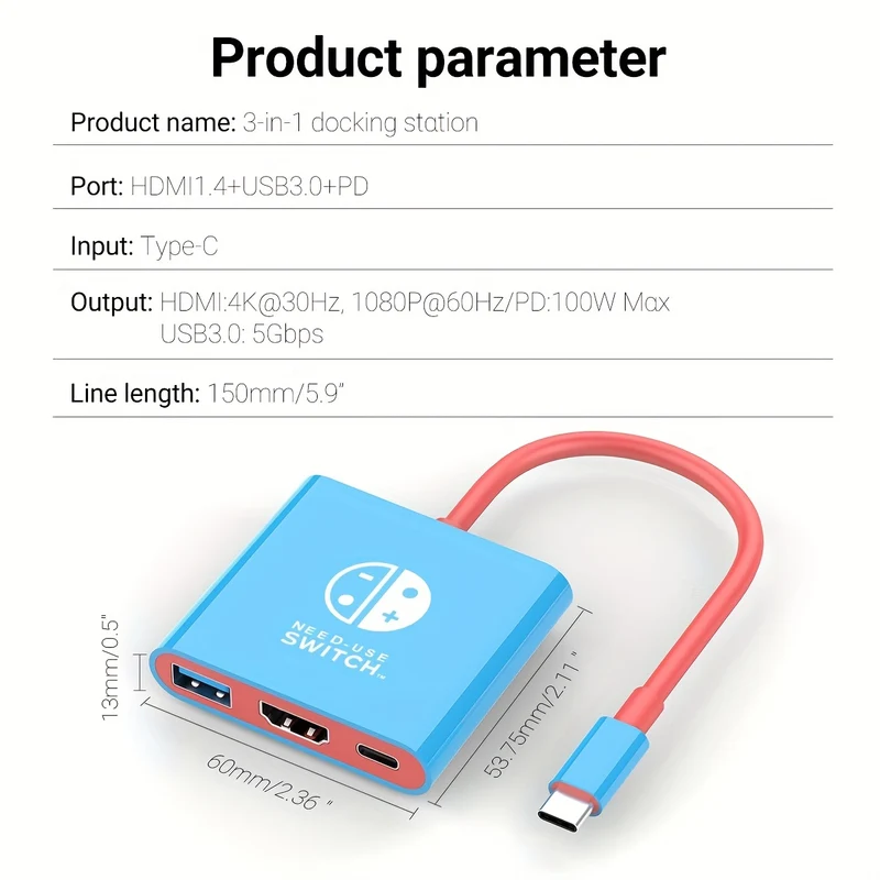 Switch Dock Per Switch Docking Station Per TV, Portatile Per Switch TV Adattatore Dock Di Ricarica USB C, Hub Di Uscita Interfaccia Da Tipo C A 4K HD Per Switch OLED/Steam Deck/Samsung DeX