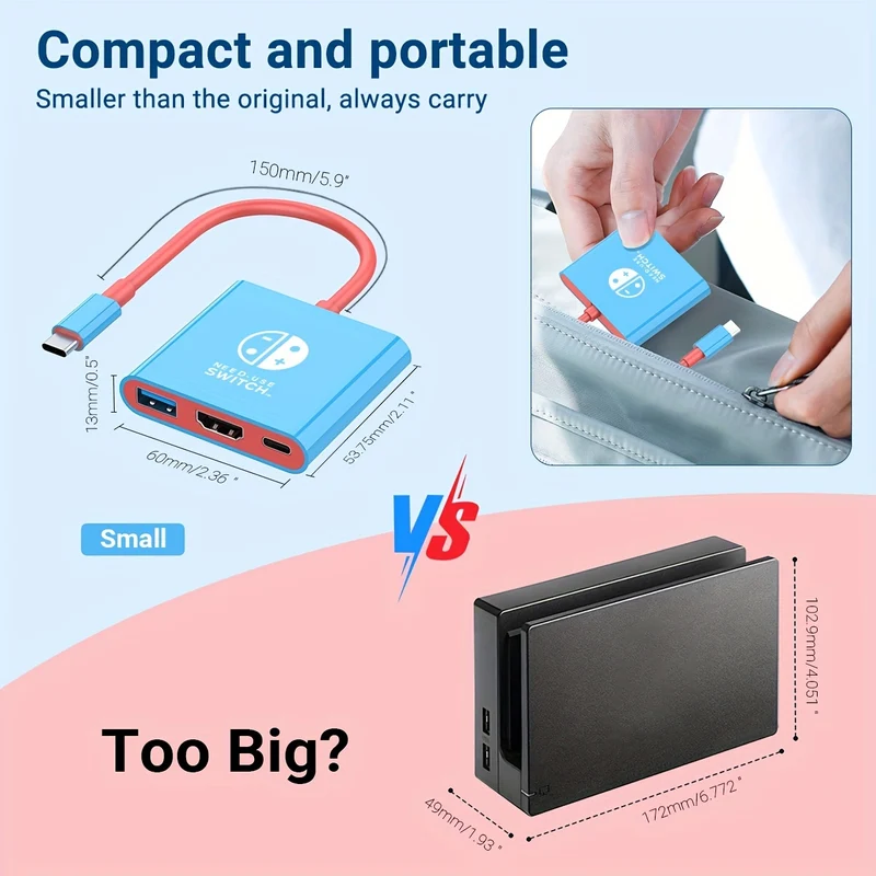Switch Dock Per Switch Docking Station Per TV, Portatile Per Switch TV Adattatore Dock Di Ricarica USB C, Hub Di Uscita Interfaccia Da Tipo C A 4K HD Per Switch OLED/Steam Deck/Samsung DeX