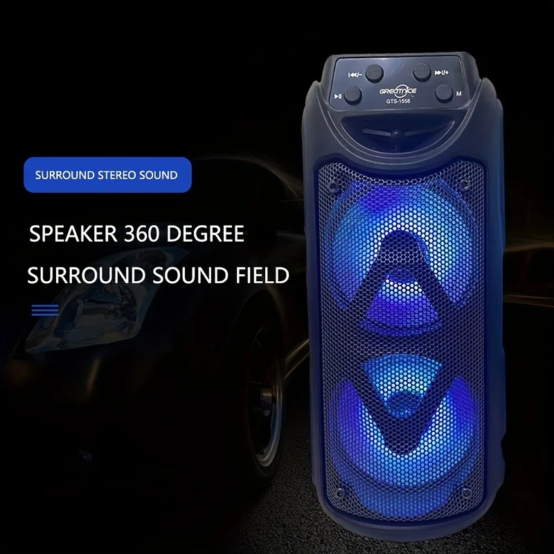 Super Large Sound, Dual 4-inch, BT Speaker, Altoparlante Esterno, Luce LED, Scheda Plug-in, USB, Connessione Microfono, Grande Altoparlante Da Campeggio, Portatile, Wireless, Luce Colorata