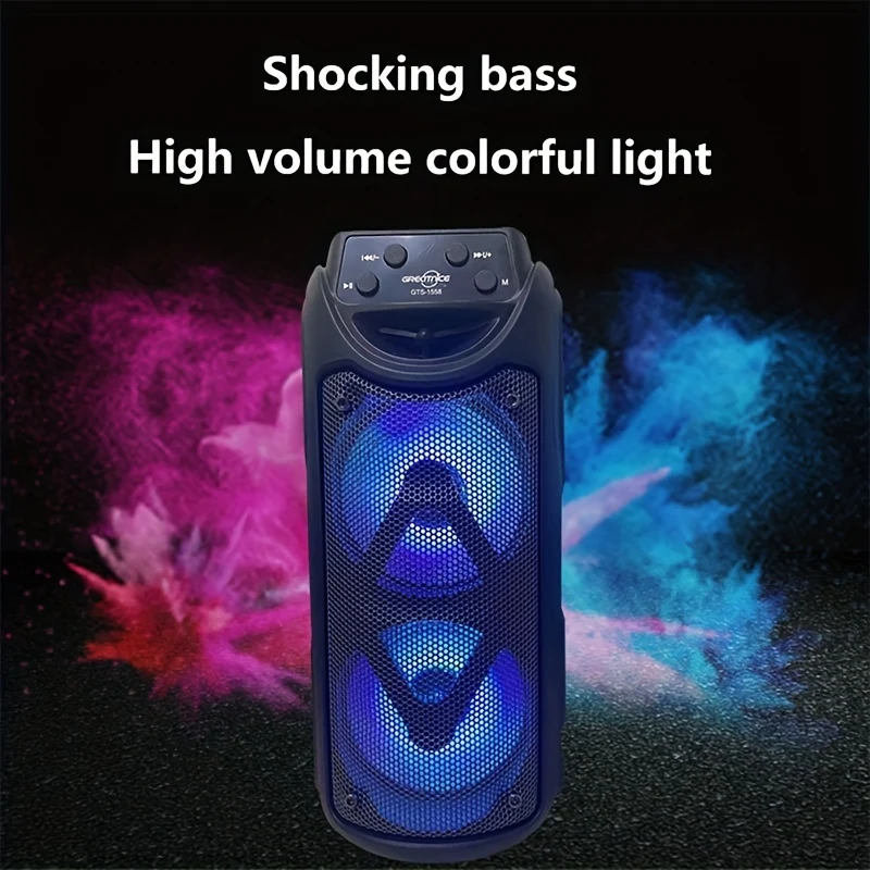 Super Large Sound, Dual 4-inch, BT Speaker, Altoparlante Esterno, Luce LED, Scheda Plug-in, USB, Connessione Microfono, Grande Altoparlante Da Campeggio, Portatile, Wireless, Luce Colorata