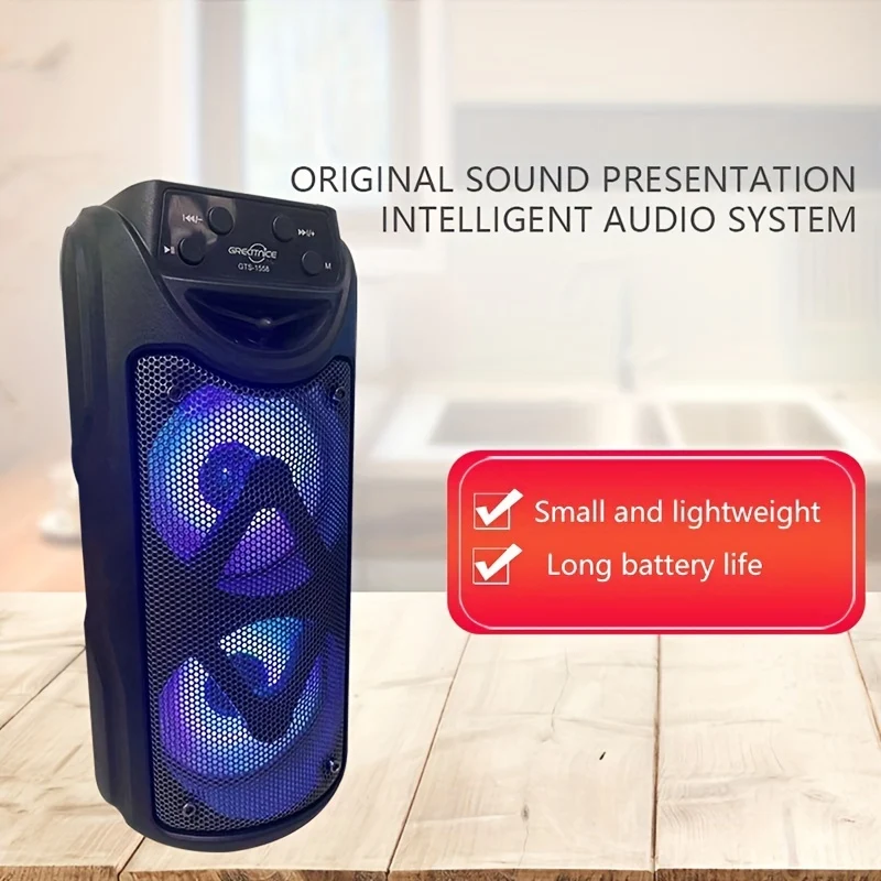 Super Large Sound, Dual 4-inch, BT Speaker, Altoparlante Esterno, Luce LED, Scheda Plug-in, USB, Connessione Microfono, Grande Altoparlante Da Campeggio, Portatile, Wireless, Luce Colorata