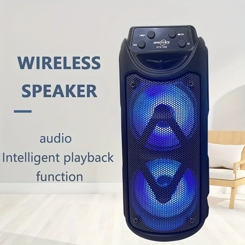 Super Large Sound, Dual 4-inch, BT Speaker, Altoparlante Esterno, Luce LED, Scheda Plug-in, USB, Connessione Microfono, Grande Altoparlante Da Campeggio, Portatile, Wireless, Luce Colorata