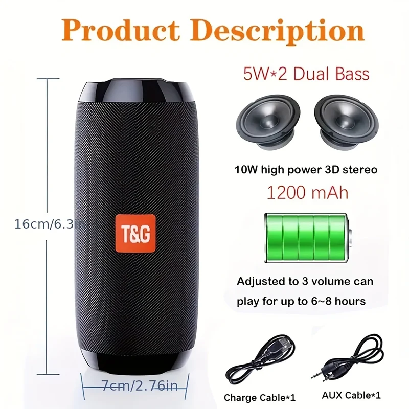 Altoparlanti Wireless T&G117, Altoparlante MusiBaby, Da Esterno, Portatile, Lettura Dati Unità TF\Flach, Altoparlante Wireless, Wireless 5.3, Stereo Ad Alto Volume, Altoparlanti Con Carica Dei Bassi In Forte Espansione