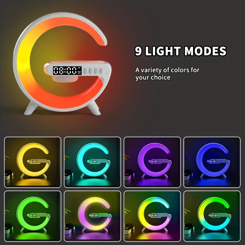 1 Striscia Luminosa A LED Rhythm RGB Con Altoparlante, Luce Ambiente Intelligente, Caricatore Wireless, Sveglia, Sincronizzazione Musicale, Luce Notturna A Cambiamento Di Colore, Lampada Da Comodino Dimmerabile Per Dormienti Pesanti