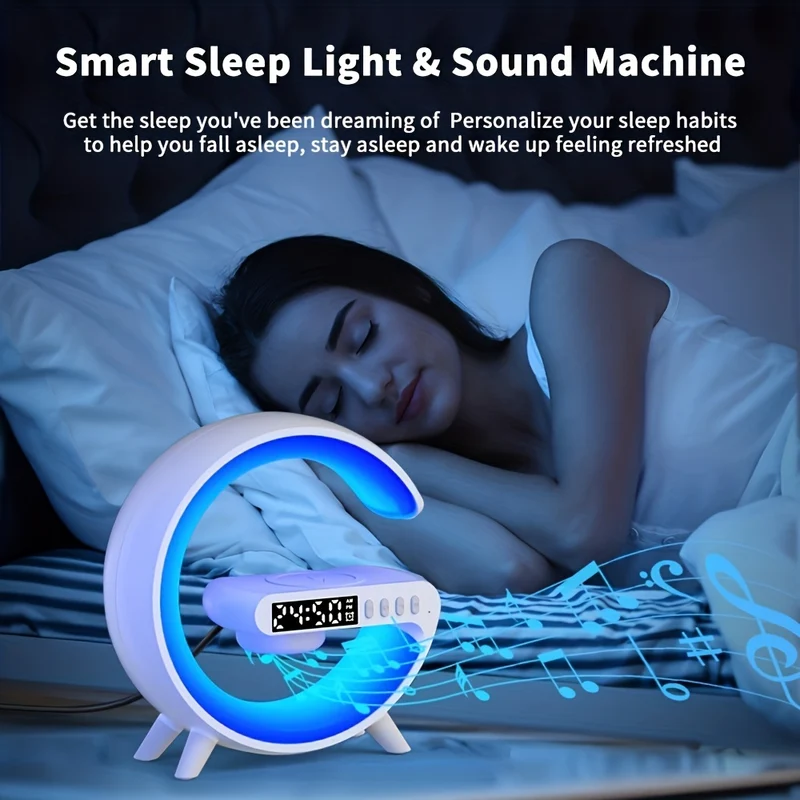 1 Striscia Luminosa A LED Rhythm RGB Con Altoparlante, Luce Ambiente Intelligente, Caricatore Wireless, Sveglia, Sincronizzazione Musicale, Luce Notturna A Cambiamento Di Colore, Lampada Da Comodino Dimmerabile Per Dormienti Pesanti