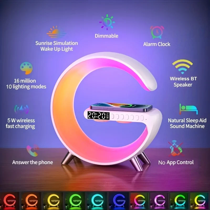 1 Striscia Luminosa A LED Rhythm RGB Con Altoparlante, Luce Ambiente Intelligente, Caricatore Wireless, Sveglia, Sincronizzazione Musicale, Luce Notturna A Cambiamento Di Colore, Lampada Da Comodino Dimmerabile Per Dormienti Pesanti
