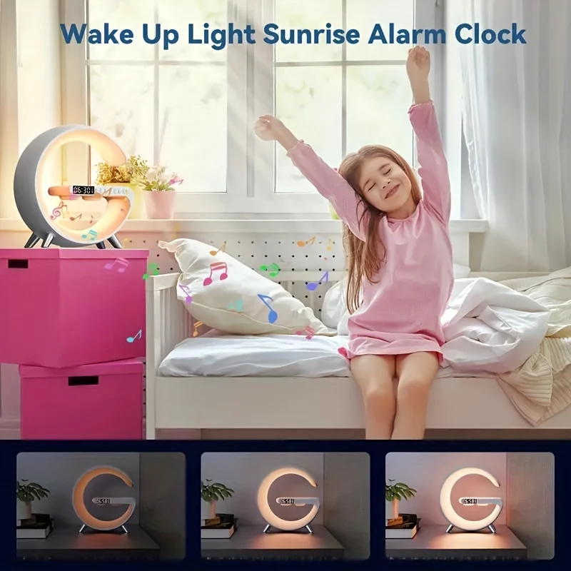 1 Striscia Luminosa A LED Rhythm RGB Con Altoparlante, Luce Ambiente Intelligente, Caricatore Wireless, Sveglia, Sincronizzazione Musicale, Luce Notturna A Cambiamento Di Colore, Lampada Da Comodino Dimmerabile Per Dormienti Pesanti