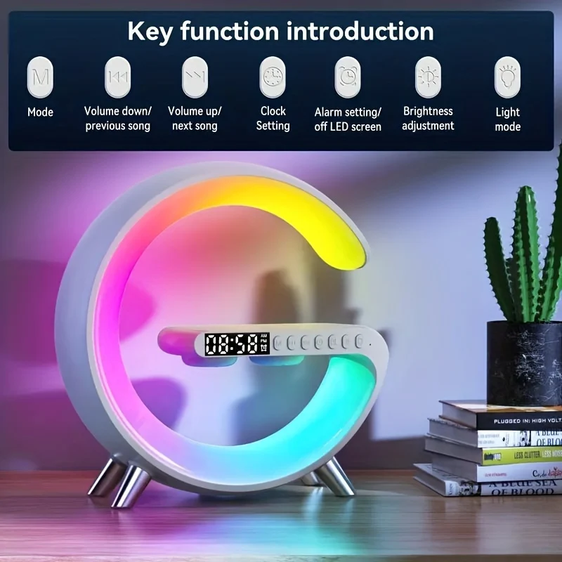 1 Striscia Luminosa A LED Rhythm RGB Con Altoparlante, Luce Ambiente Intelligente, Caricatore Wireless, Sveglia, Sincronizzazione Musicale, Luce Notturna A Cambiamento Di Colore, Lampada Da Comodino Dimmerabile Per Dormienti Pesanti