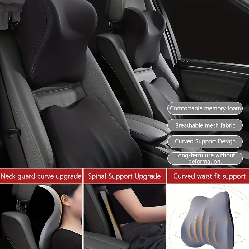 Cuscino Lombare Del Poggiatesta Dell'auto Cuscino Per Il Collo Dell'auto In Memory Foam Importato Ad Alto Rimbalzo Al 100% Supporto Per La Vita Cuscino Per Seggiolino Auto Di Fascia Alta
