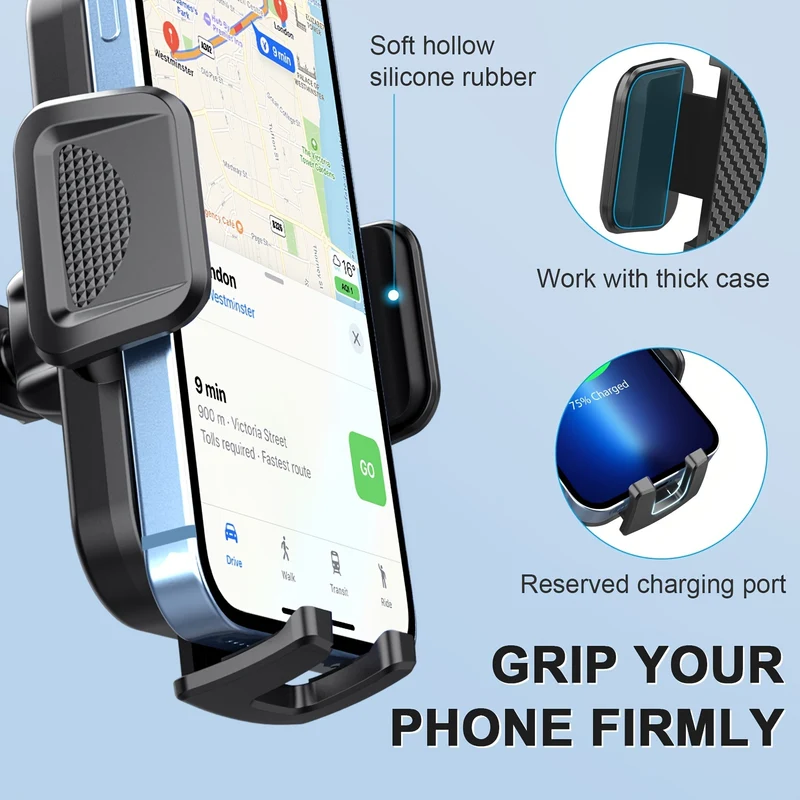 Supporto per telefono per auto, supporto per telefono con forte ventosa, supporto per telefono 2 in 1 cruscotto/parabrezza, vivavoce per tutti i telefoni cellulari