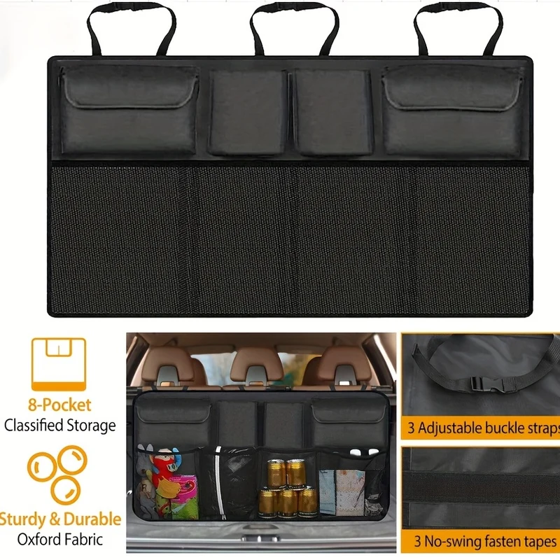 Organizer da appendere al bagagliaio dell'auto, organizer da appendere al bagagliaio dell'auto con 8 grandi borse portaoggetti, capacità extra large, organizer per bagagliaio impermeabile per auto SUV