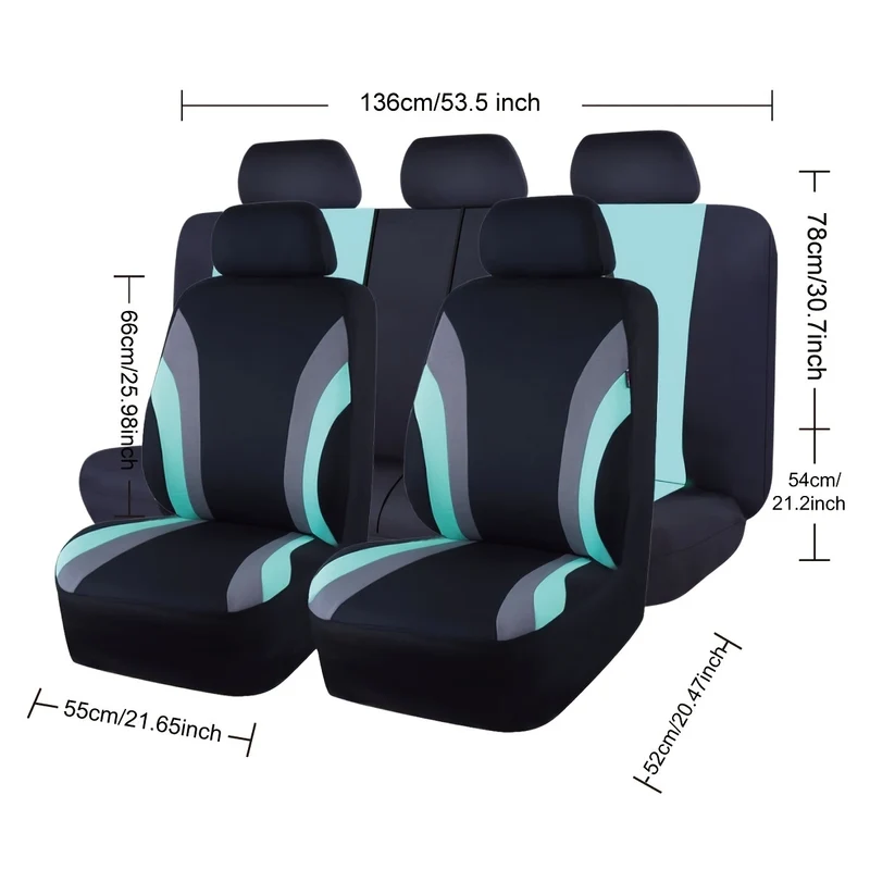 Copertura Del Sedile Dell'auto In Tessuto Di Poliestere Verde Menta Adatta A Tutti I Modelli, Set Di 9 Pezzi