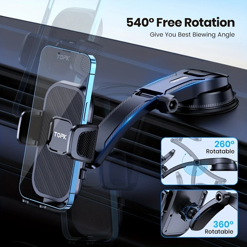 TOPK D38-C Supporto Per Telefono Per Auto, Supporto Per Telefono Cellulare Orizzontale E Verticale Aggiornato Per Cruscotto Auto Compatibile Con Tutti I Telefoni