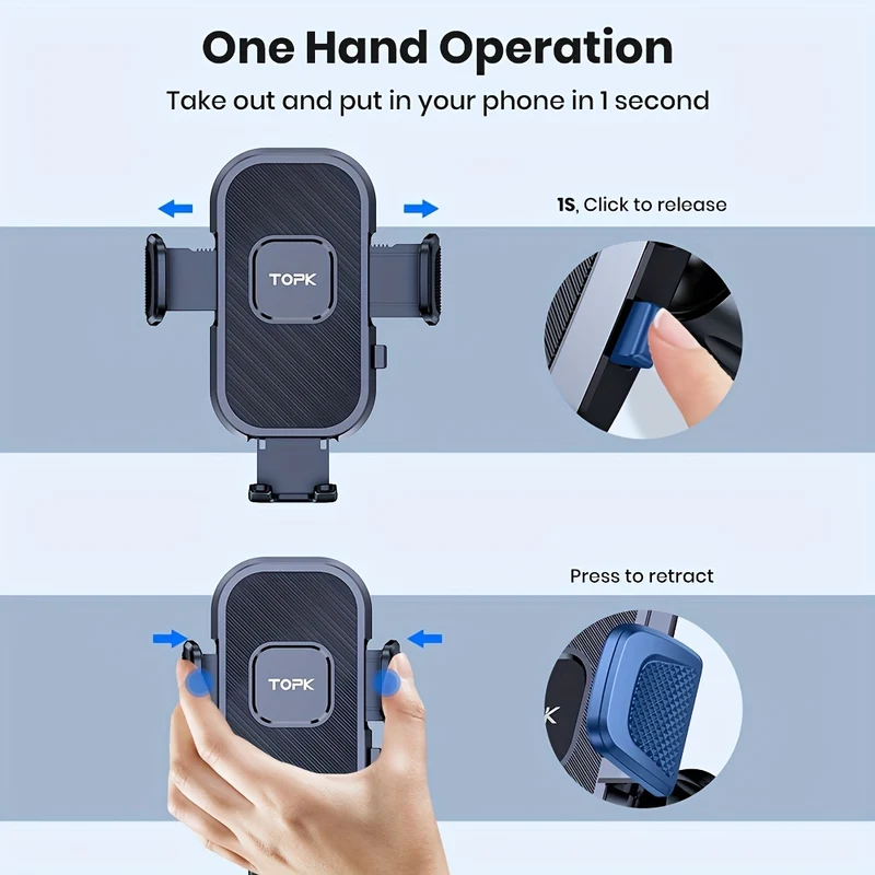 TOPK D38-C Supporto Per Telefono Per Auto, Supporto Per Telefono Cellulare Orizzontale E Verticale Aggiornato Per Cruscotto Auto Compatibile Con Tutti I Telefoni