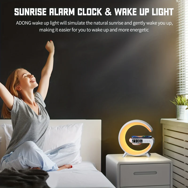 4 In1 Altoparlanti Wireless Intelligenti Con Ricarica Wireless Veloce, Luce RGB, Sveglia Alba & Luce Sveglia - Perfetti Per Le Camere Da Letto!