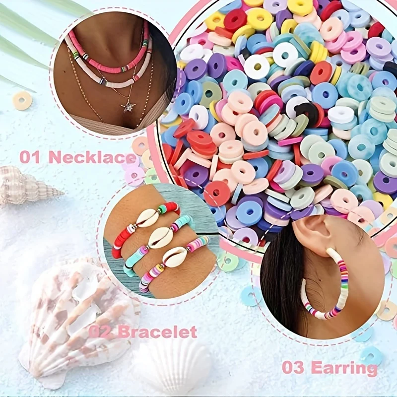 Kit per creazione di braccialetti con perline di argilla da 7200 pezzi, kit per creazione di gioielli con perline piatte in polimero dell'amicizia preppy con ciondoli e corde elastiche