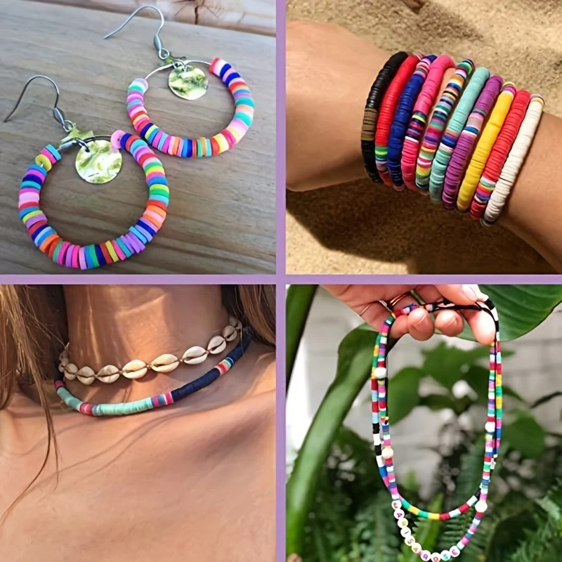 Kit per creazione di braccialetti con perline di argilla da 7200 pezzi, kit per creazione di gioielli con perline piatte in polimero dell'amicizia preppy con ciondoli e corde elastiche