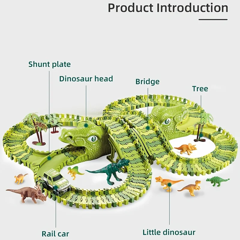 Pista per auto da corsa con giocattoli di dinosauro, Crea una corsa su strada nel mondo dei dinosauri, Set di giocattoli flessibili per pista di dinosauro 120/240 pezzi Regali di compleanno di Natale