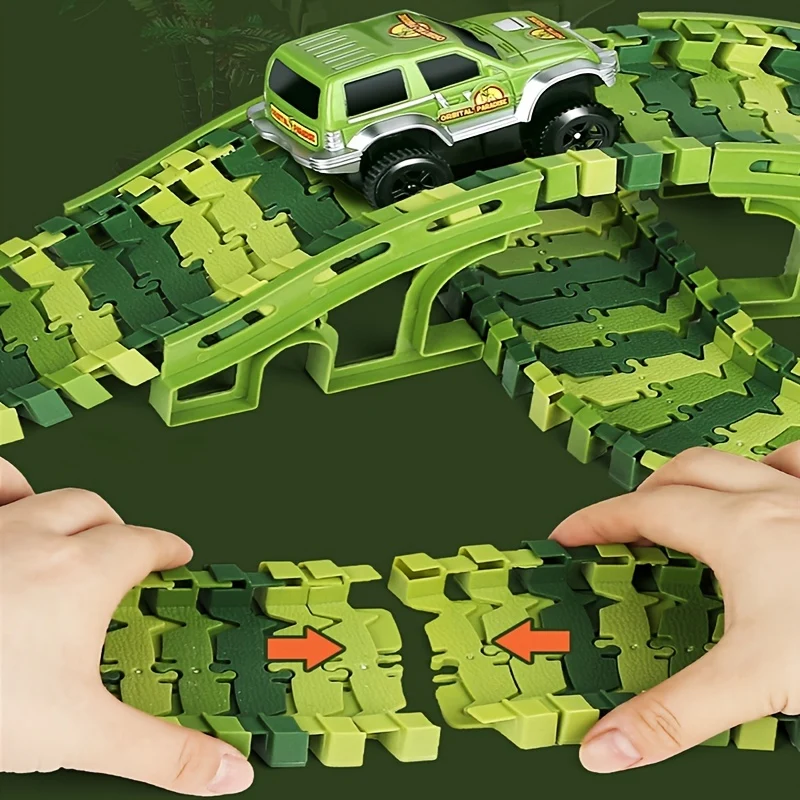 Pista per auto da corsa con giocattoli di dinosauro, Crea una corsa su strada nel mondo dei dinosauri, Set di giocattoli flessibili per pista di dinosauro 120/240 pezzi Regali di compleanno di Natale