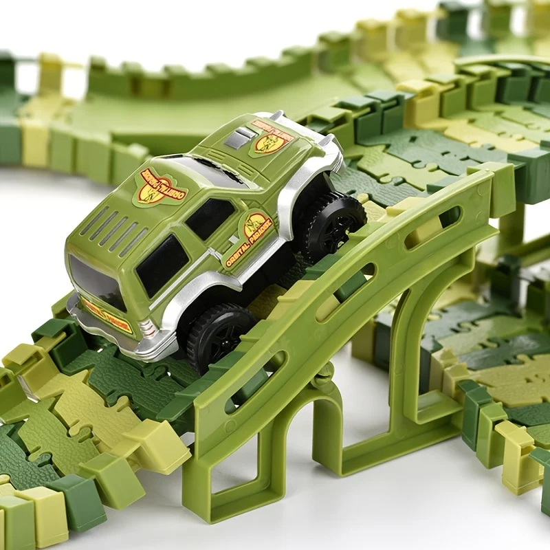 Pista per auto da corsa con giocattoli di dinosauro, Crea una corsa su strada nel mondo dei dinosauri, Set di giocattoli flessibili per pista di dinosauro 120/240 pezzi Regali di compleanno di Natale