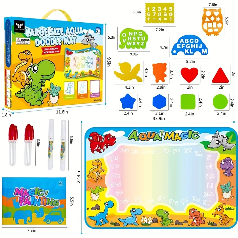 Giocattoli per bambini Water Doodle Mat - Forniture artistiche per colorare per bambini in età prescolare - Giocattolo didattico sui dinosauri per dipingere e disegnare